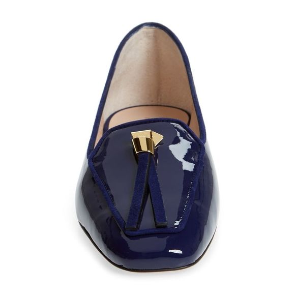 STUART WEITZMAN Shoes - STUART WEITZMAN Womens Navy Knot Tasseled Slipknot Slip On Leather Loafers 7.5 M